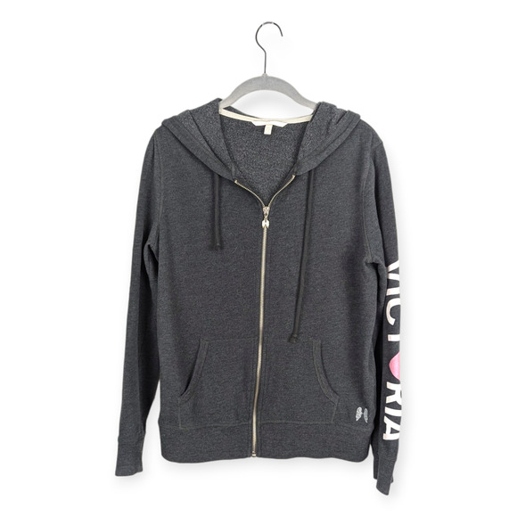 Victoria's Secret Charcoal Gray Lightweight Zip Up‎ Hoodie Size Small - Picture 1 of 7